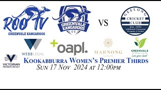 Kookabburra Women’s Premier Thirds One Day Rd 9 Greenvale Kangaroos WP 3 vs Geelong 3rds [upl. by Brebner]