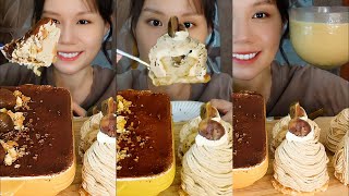 📱🌰DESSERT MUKBANG  CHESTNUT TIRAMISU amp CARAMEL MILK TEA  MONT BLANC  ASMR [upl. by Aisatsana409]