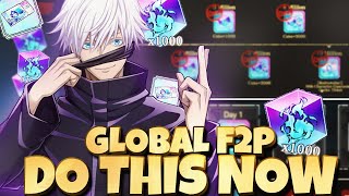 GLOBAL F2P MAKE SURE TO DO ALL OF THIS TO GET MAX SUMMONS ON JUJUTSU KAISEN PHATOM PARADE GLB LAUNCH [upl. by Orvil]