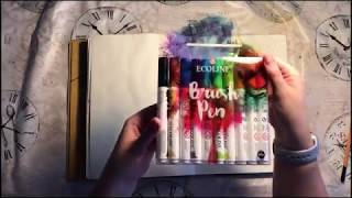 Ecoline Watercolour Pens  Dylusions Art Journal [upl. by Efron]