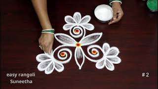 2 Creative BEGINNERS Daily kolam rangoli designs  Easy amp simple muggulu  Apartment rangoli [upl. by Neirol619]