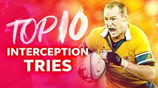 😱 Top 10 Interception Tries  Rugby World Cup [upl. by Pogah75]