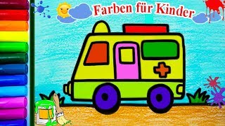 Krankenwagen zeichnen 2 schritt für schritt für anfänger  Farben lernen für kleinkinder deutsch [upl. by Iinden]