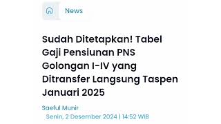 TABEL KENAIKAN GAJI PENSIUNAN PNS 2025 GOLONGAN IIV  DITRANSFER TASPEN JANUARI 2025 [upl. by Menedez352]