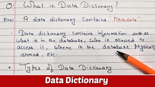 Data Dictionary  Types of Data Dictionary  Metadata [upl. by Arytahs]