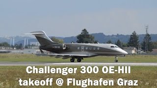 Bombardier Challenger 300 takeoff  Flughafen Graz  OEHII [upl. by Edsel]