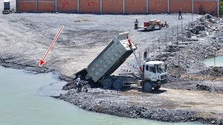 Great Skill  Wheel Loader SDLG Push Stone In Water With Dump Trucks loading Stone Filling a Big L [upl. by Bourke320]