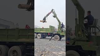 Truckmounted excavator Rotary wood grabber Wood grabber Sixwheel drive dump truck One machine [upl. by Noteek]