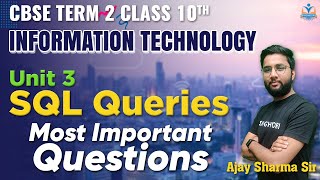 Term 2 Class 10 IT Information Technology 🔥 SQL Queries 🔥 Most Important Questions [upl. by Iek]