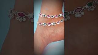 Beautiful designer silver green  pink stone lightweight anklet shorts anklets [upl. by Aelber]