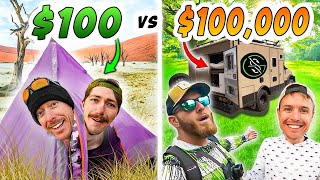 2v2 CHEAP vs EXPENSIVE 24 Hour SURVIVAL CHALLENGE Glamping vs Camping [upl. by Lleroj]