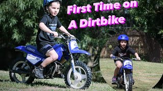 Kids ride a MOTORBIKE for the first time Yamaha peewee 50 [upl. by Tihw]