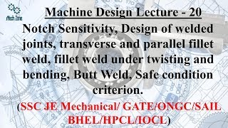 Machine Design Last Lecture 20 Welded joints transverse and parallel fillet weld Butt Weld [upl. by Gerrald]