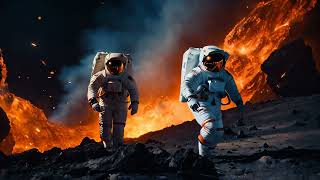 Astronauts exploring the desolate surface of a planet characterized by lava and volcanic rocks [upl. by Eyram]