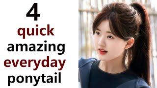 4 best easy ponytail  everyday high pony hairstyle  hairstyle for college [upl. by Wilser189]