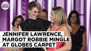 Golden Globes 2024  Jennifer Lawrence Margot Robbie Mingle And Pose On Globes Carpet [upl. by Aeniah724]