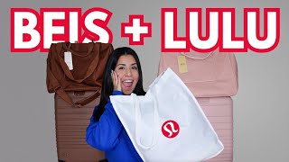 300 LULULEMON FALL TRY ON  1000 BEIS LUGGAGE REVIEW [upl. by Aehc655]