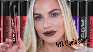 NYX LIQUID SUEDE LIPSTICKS  Swatch Review Wear Test [upl. by Knuth]