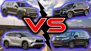 2021 Kia Telluride vs 2021 Hyundai Palisade vs 2021 Honda Pilot vs 2020 Toyota Highlander [upl. by Chester]