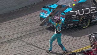 NASCAR Xfinity Driver Joey Gase THROWS Wrecked Bumper at Dawson Cram 😱🏁 NASCAR XfinitySeries🏎️ [upl. by Skelton]