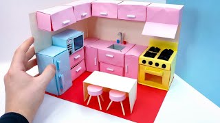 Paper Dollhouse Kitchen  Easy Making Paper origami Miniature Kitchen  DIY Doll House [upl. by Azeel]