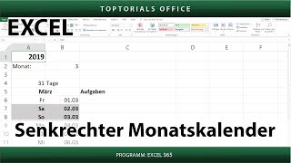 Dynamischer senkrechter Monatskalender in Excel  Download [upl. by Cirederf]