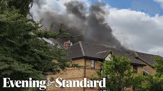 Bedford Firefighters tackling ‘inferno’ after gas blast at flats [upl. by Kristoforo466]