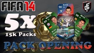 Fifa 14 UT  5 X 15K Packs  Pack Opening  90er rated Klose [upl. by Lynnette]