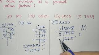 Prime Factorisation  Prime Factors of 140  156  3825  5005 [upl. by Nerta]