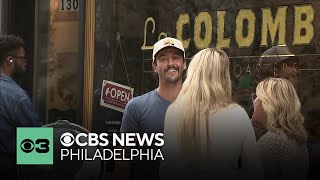 Garrett Stubbs surprises Phillies fans in Center City ahead of NLDS [upl. by Ahsyekal838]