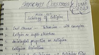 IGNOU JUNE 2023✨MSOE003 Sociology of Religion Important Questions🤩😎 sociology upsc mso viral [upl. by Guerin]