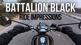 Bullet 350 Battalion Black Ride Impressions  Is It Worth Buying  Motorxone [upl. by Allimac]