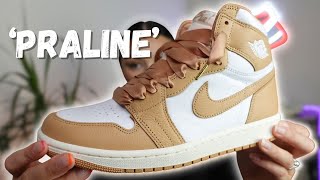 THESE LACES Jordan 1 Praline Review amp On Foot [upl. by Vookles]