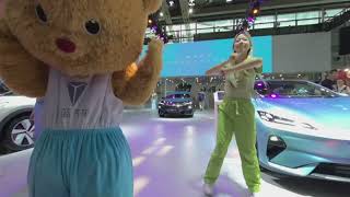 Dancing bear and dancers during ShenZhen Oct 1st Auto Show 2024  VR180 3D 4K [upl. by Ahsemot]