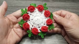 🍨🍹 Sottobicchiere Roselline Uncinetto Tutorial 🌹 Crochet Coaster 🍻 Posavasos Crochet 🍨🍹 [upl. by Gesner832]