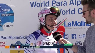 Marie Bochet  Slalom Standing Day 4  World Para Alpine World Cup  La Molina 2019 [upl. by Kcirddot]