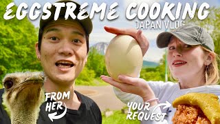 Cooking a Japanese Omelette Outdoors with a GIANT Ostrich Egg 🍳 [upl. by Aleris]