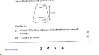 2024—VOLUME OF FRUSTUM [upl. by Marabelle58]