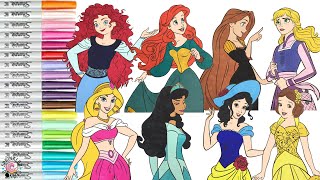 Disney Princess Coloring Book Compilation Color Swap Rapunzel Anna Tiana Aurora Jasmine Belle Merida [upl. by Margy]