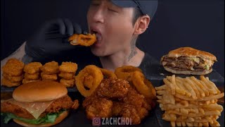 ZACH CHOI ASMR BITES ONLY CHICKEN SANDWICH BURGER NUGGETS FRIES ONION RINGS ASMR [upl. by Lyle]