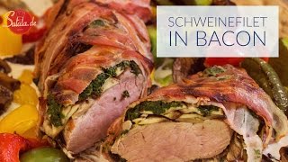 Schweinefilet im Speckmantel mit Champignons und Spinat  Low Carb kochen  salalade [upl. by Aoht]