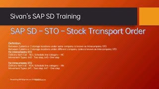 SD Stock Transport Order STO  Sivan SAP SD Training [upl. by Adrahs702]