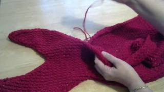 Loom knit a mermaid tail sleeping bag the tail and sewing [upl. by Arrac]