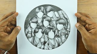 BTS all Members Drawing with Pencil Sketch  Sketching Video  방탄소년단 그리기  Army Fan Art  رسم BTS [upl. by Akyre]