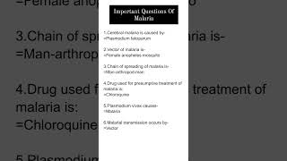 Important Questions Of Malaria shorts medical [upl. by Lirbaj]