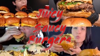 MUKBANG EATING CHEESY LOADED JUICY SAUCY BURGERS 🥰😍😋 [upl. by Alaehcim141]