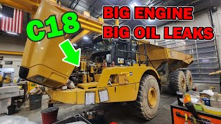 C18 Diesel Engine has BIG TIME oil leaks in a Big 745 Haul Truck [upl. by Atiuqad]