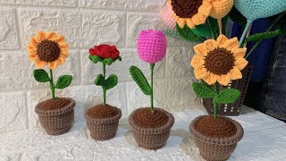 Easy Crochet Flower Pot tutorial for beginners  Dazzling Crafts [upl. by Emoreg]