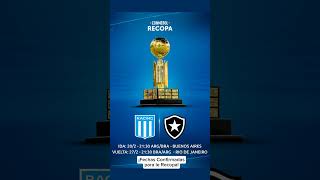 ¡Fechas confirmadas para la Recopa racingconvos racing [upl. by Ellehsad]