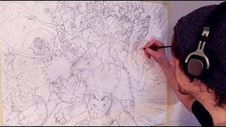 HUGE My Hero Academia Drawing  Every Class 1  A Member  Anime Sketch [upl. by Gefell]